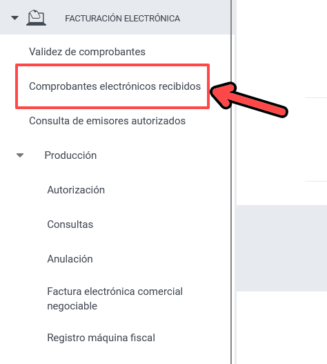 Opción Comprobantes electrónicos recibidos
