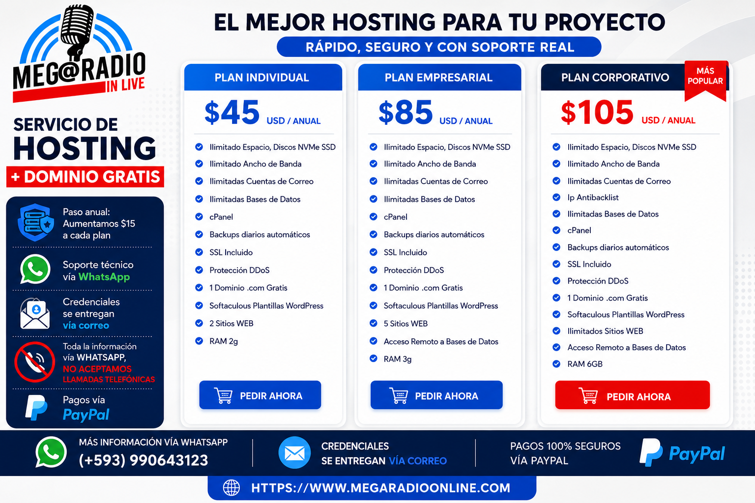 Servicios de hosting MEG@-RADIO